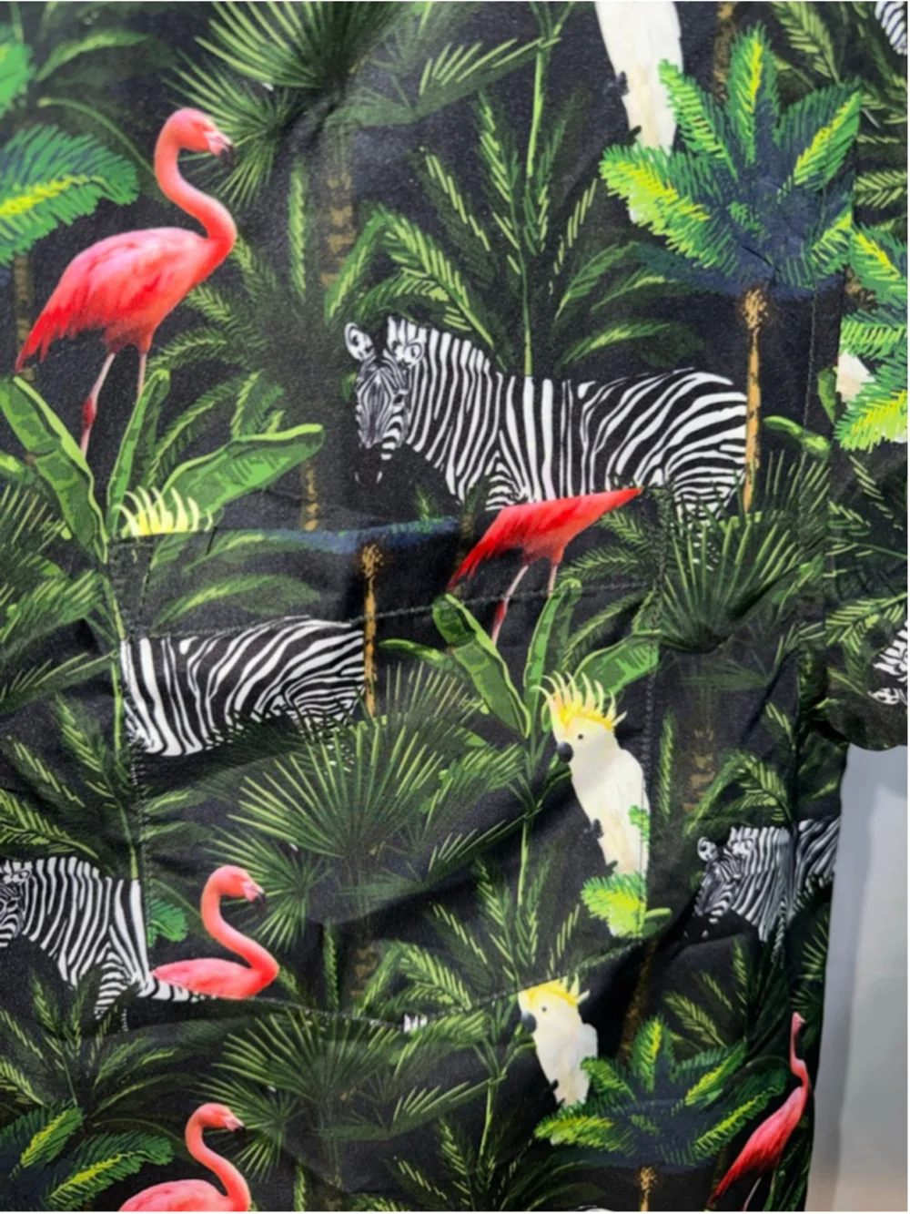 Men's Trunks L Black Green Tropical‎ Print Swim Trunks & Shirt Set